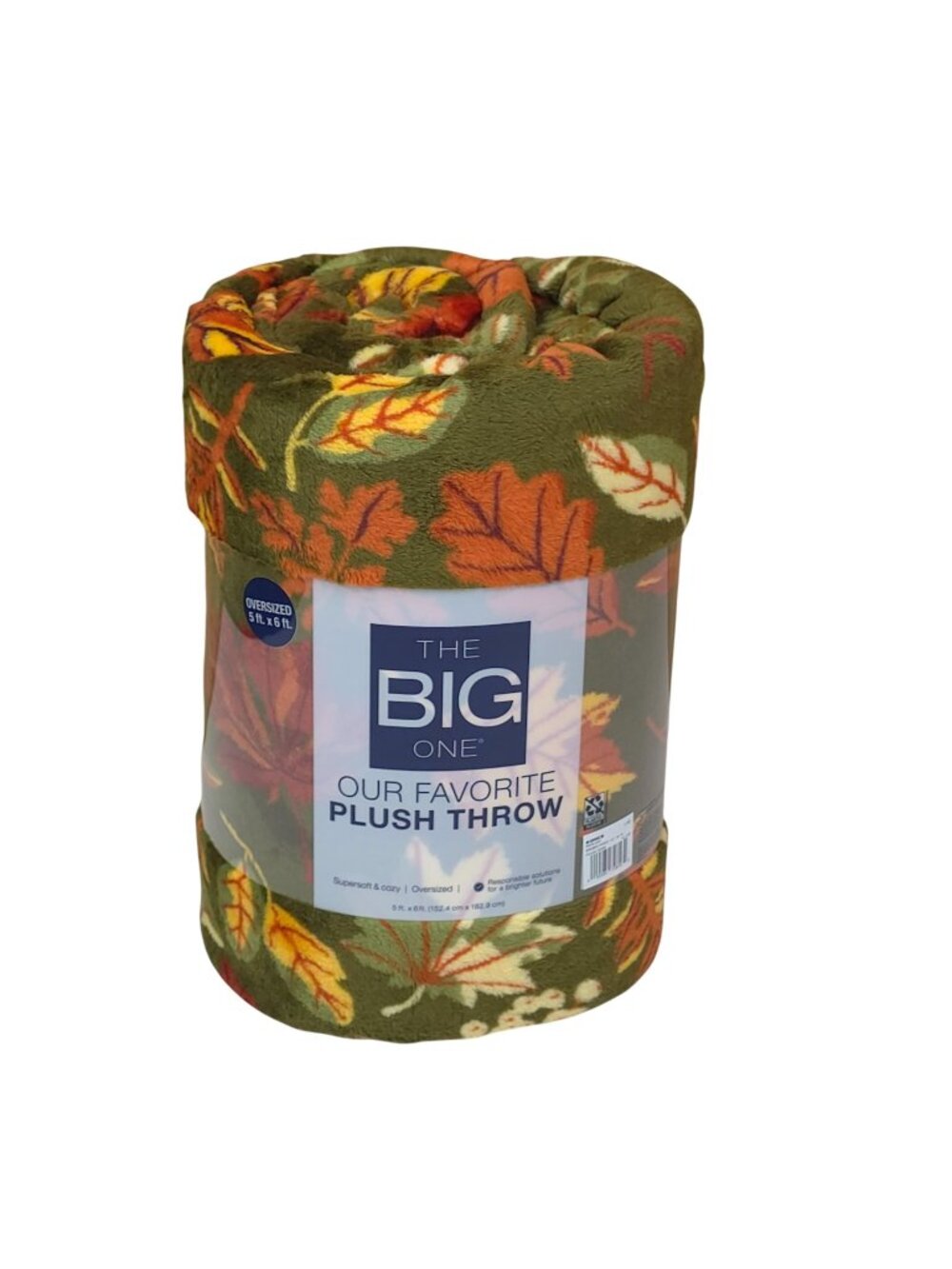 The Big One Oversized Plush Throw Blanket 5' x 6' Soft Leaf Pattern Arm Green